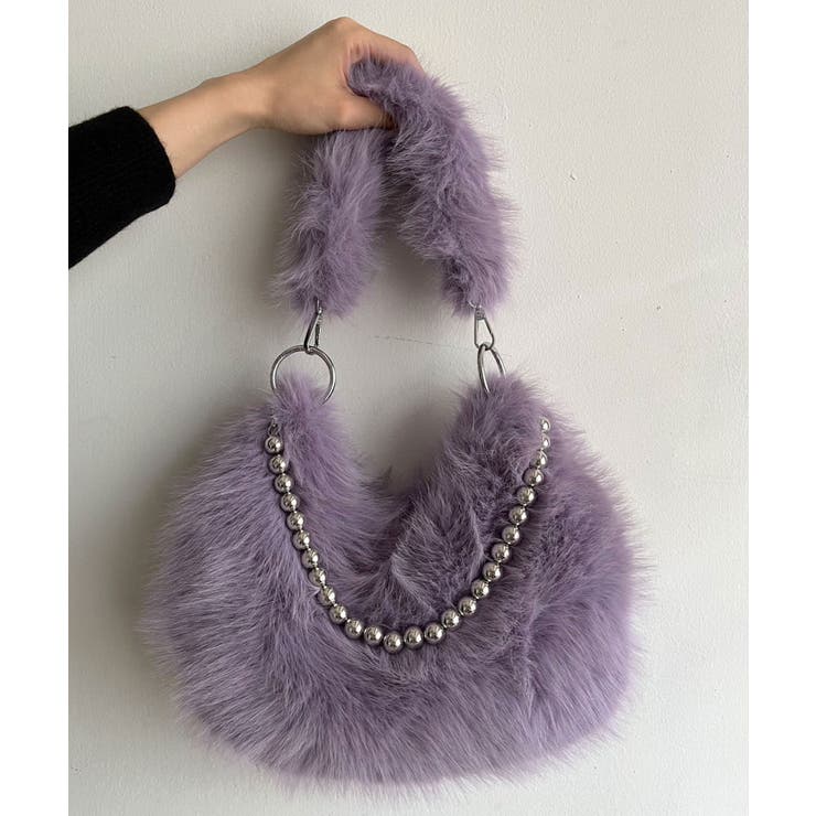 パープル | ダブルストラップラウンドフェイクファーバッグ | Jewelobe