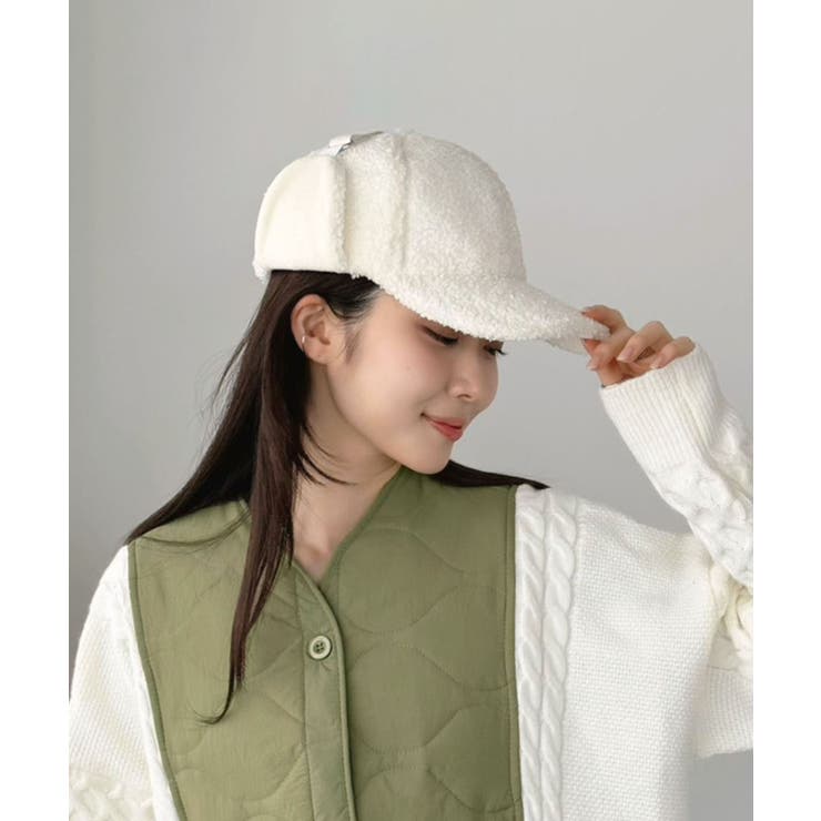 オフホワイト | イヤーマフ付きボアキャップ | Jewelobe