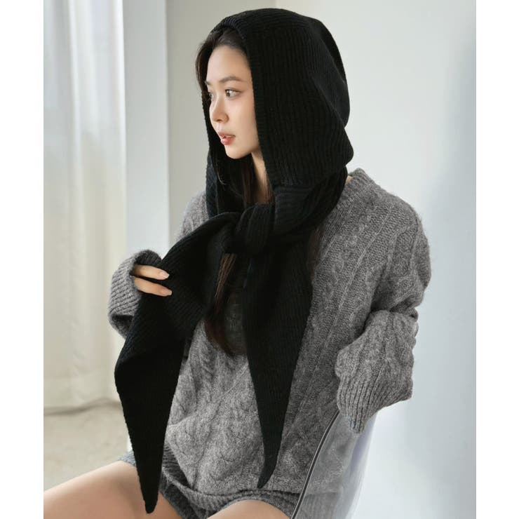 ブラック | ニットバラクラバマフラー | Jewelobe