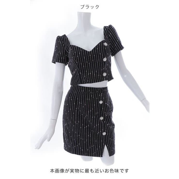 【ROTATE】おしゃれ♪ピンストライプミニドレス セットアップストライプミニドレス 2ピース 谷間見せ[品番
