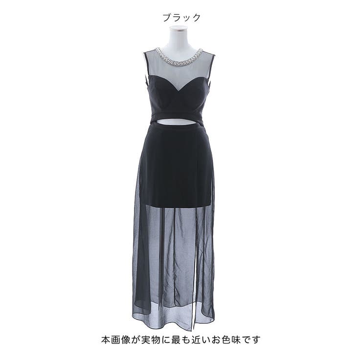 日本に シースルーノースリーブドレス チュール ビジュー[品番 ワンピース