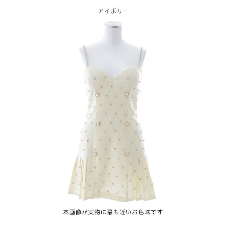 ビジューキャミワンピースドレス ツイード プリーツスカート