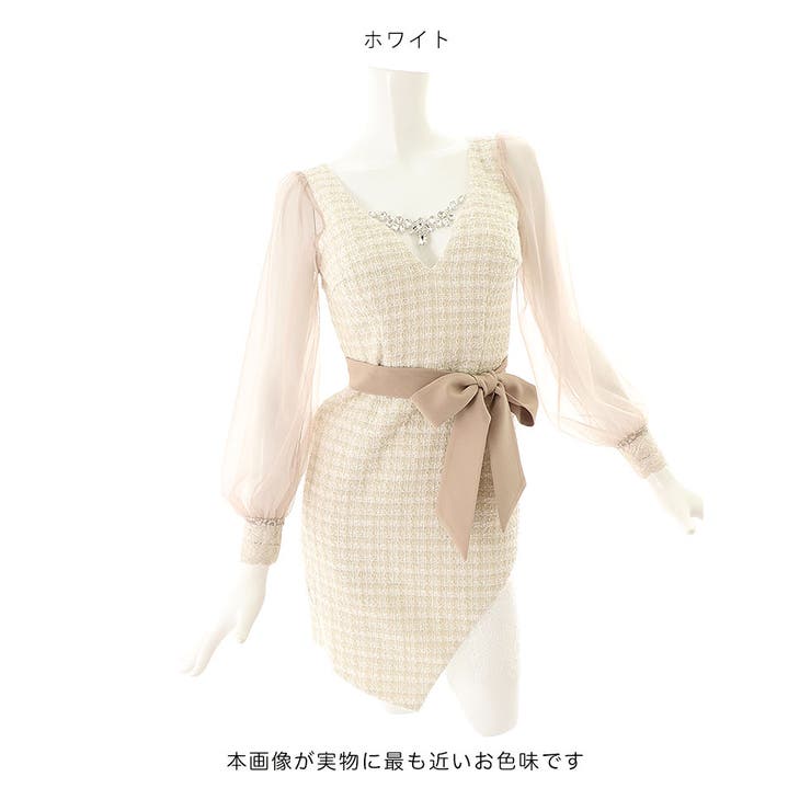 SALE!グリーンツイードチュールスリーブドレス/チェック柄