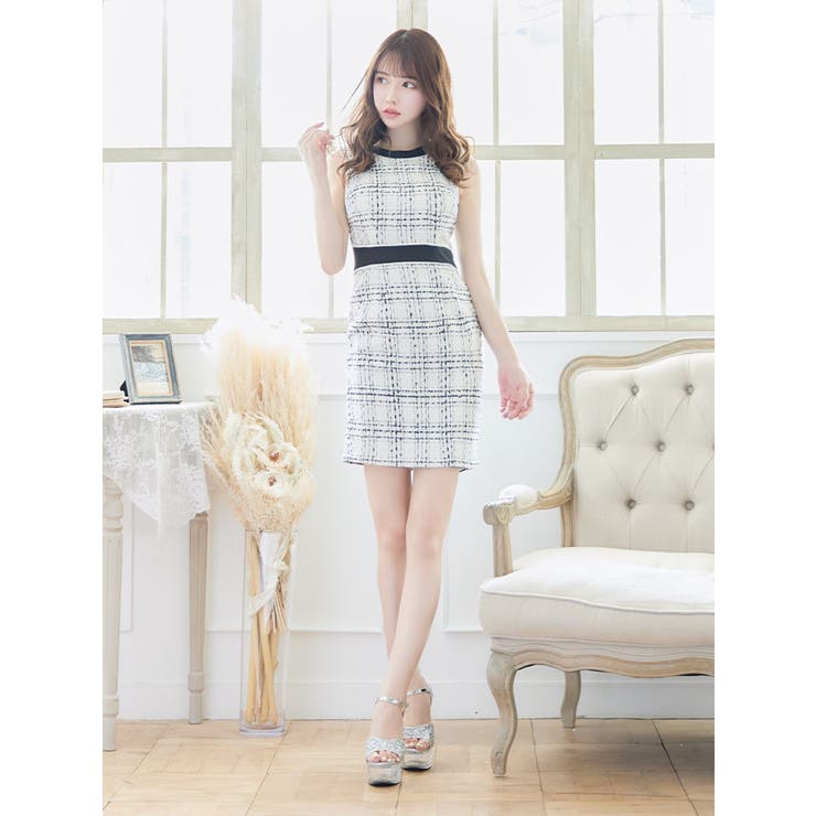 ✨美品✨Drawerドゥロワーベルト付 ツイードチェック ノースリーブ38 216253-02.jpg