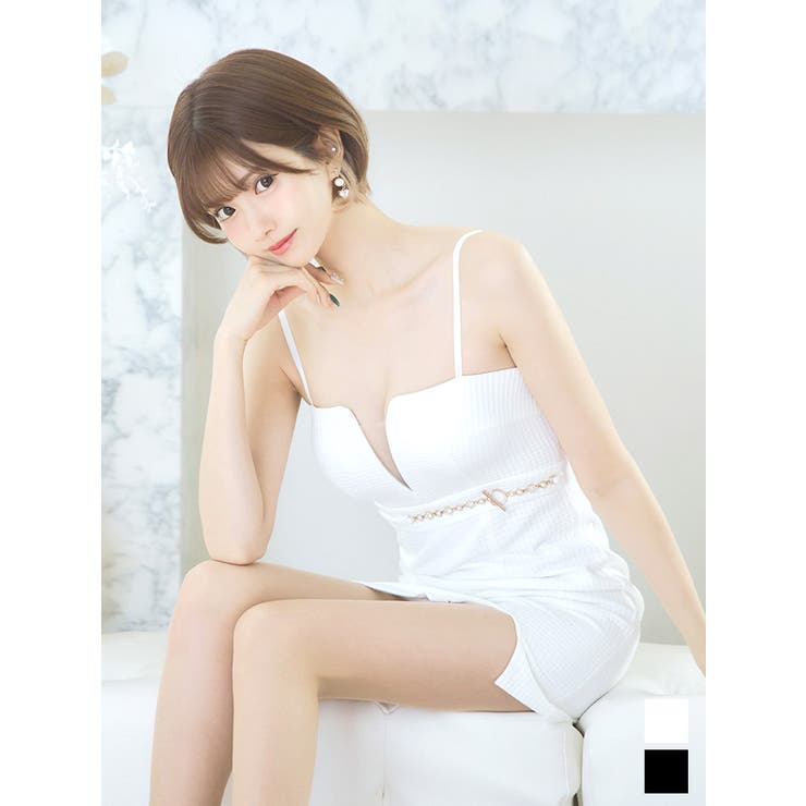 【匿名発送】jewels＊ワンカラーウエストチェーンワッフル生地ミニドレス ワンカラーウエストチェーンミニドレス ワッフル生地 キャミ