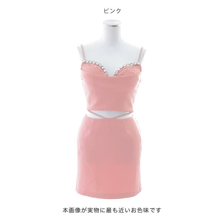 Jewels ジュエルズ キャミソール ビジュー ミニドレス ピンク XS キャミソールビジューモチーフドレス/ツイード/肌魅せ/シアー