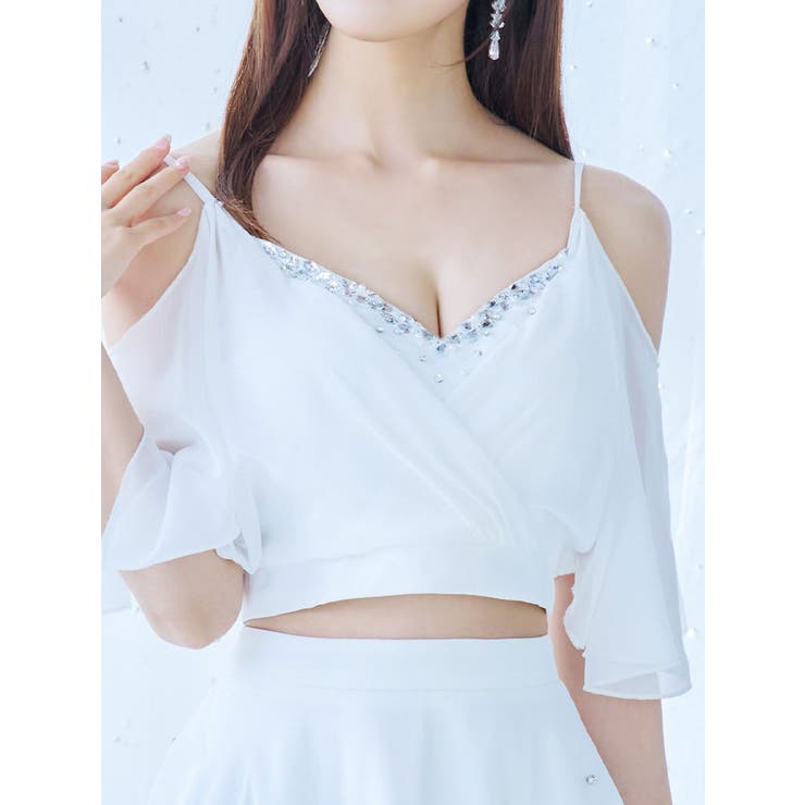 シフォンセットアップドレス 谷間見せ 背中見せ[品番