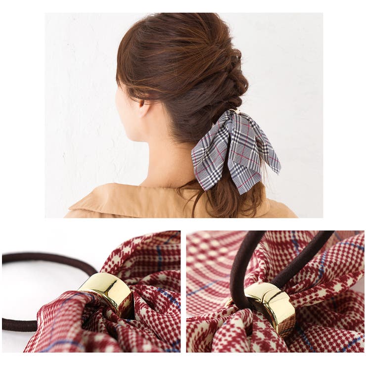 ヘアゴム チェック柄 リボン[品番：VX000004015]｜Jewel vox（ジュエル