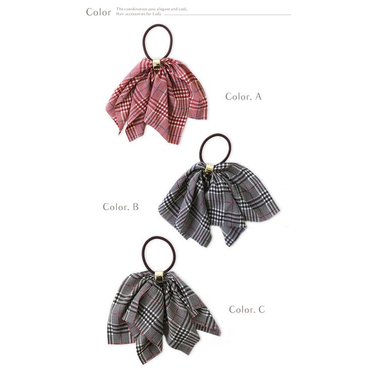 ヘアゴム チェック柄 リボン[品番：VX000004015]｜Jewel vox（ジュエル