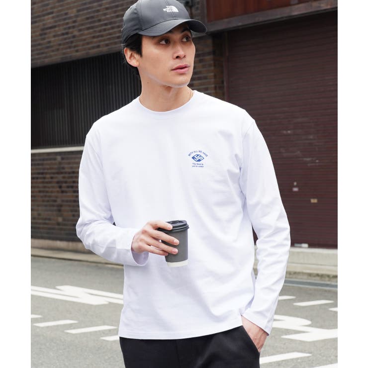 lホワイト | ロンT メンズ コットン ワンポイントマルチプリント長袖Tシャツ カットソー | JIGGYS SHOP