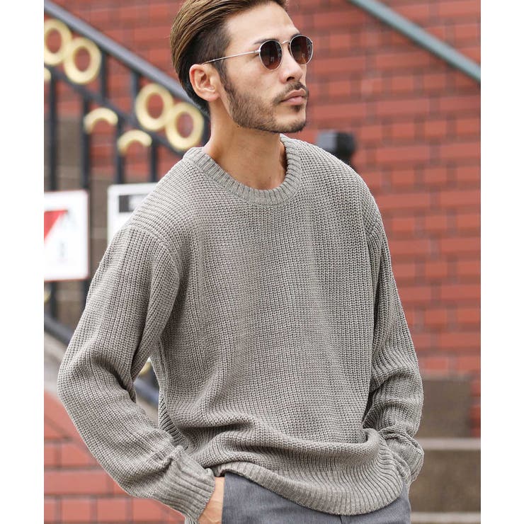 Mix Loop Turtleknit グレー セーター ニット メンズ◇ビッグワッフルクルーニットセーター◇メンズ