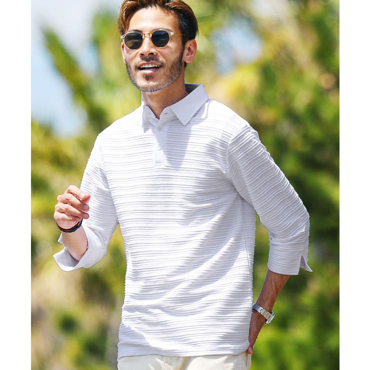 bホワイト(五分袖) | ポロシャツ メンズ 半袖 韓国 夏服◆タックボーダーポロシャツ◆ | JIGGYS SHOP