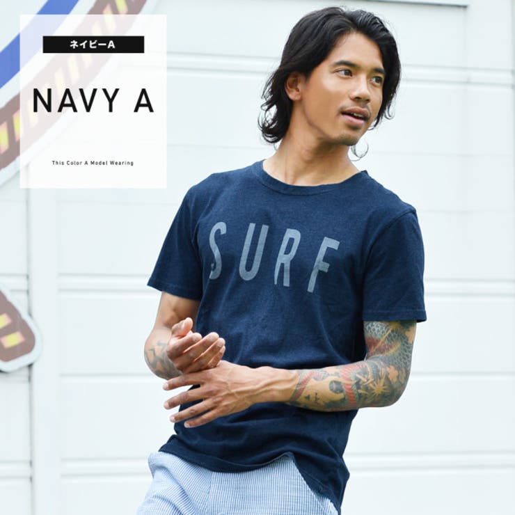 ◆美品◆45rpm◆インディゴTシャツ◆クジラ◆大きめ◆コットン◆ネイビー◆ ◇インディゴ抜染プリントクルーネックTシャツ◇[品番：JG000009534