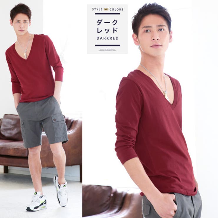 ◇Roshell(ロシェル) コットンディープVネック7分袖Tシャツ◇お兄系 M