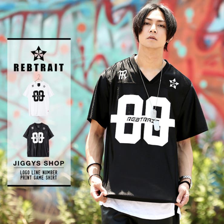 ◆REBTRAIT ロゴラインナンバープリントゲームシャツ◆Tシャツ Vネック