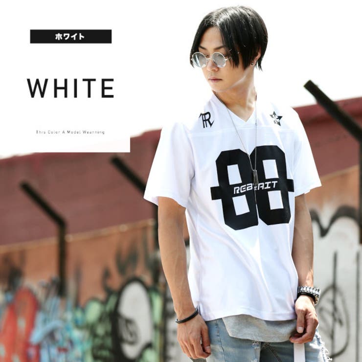 ◇REBTRAIT ロゴラインナンバープリントゲームシャツ◇Tシャツ V