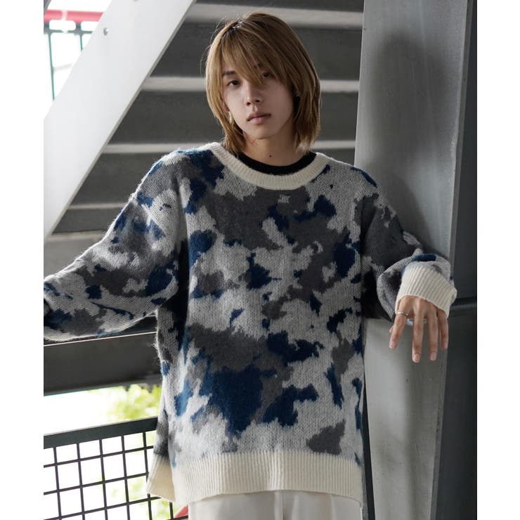 韓国 メンズ◇マルチオーバーサイズジャガード編みモヘアライクニット