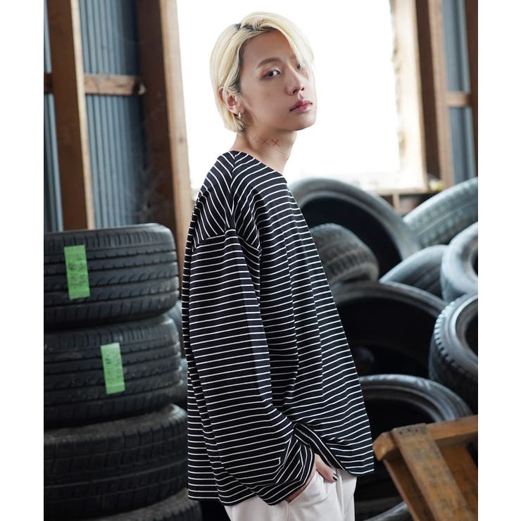 メンズボーダー長袖TシャツオーバーサイズロングT Tシャツ メンズ 長袖Tシャツ ボーダー ロンT オーバーサイズ