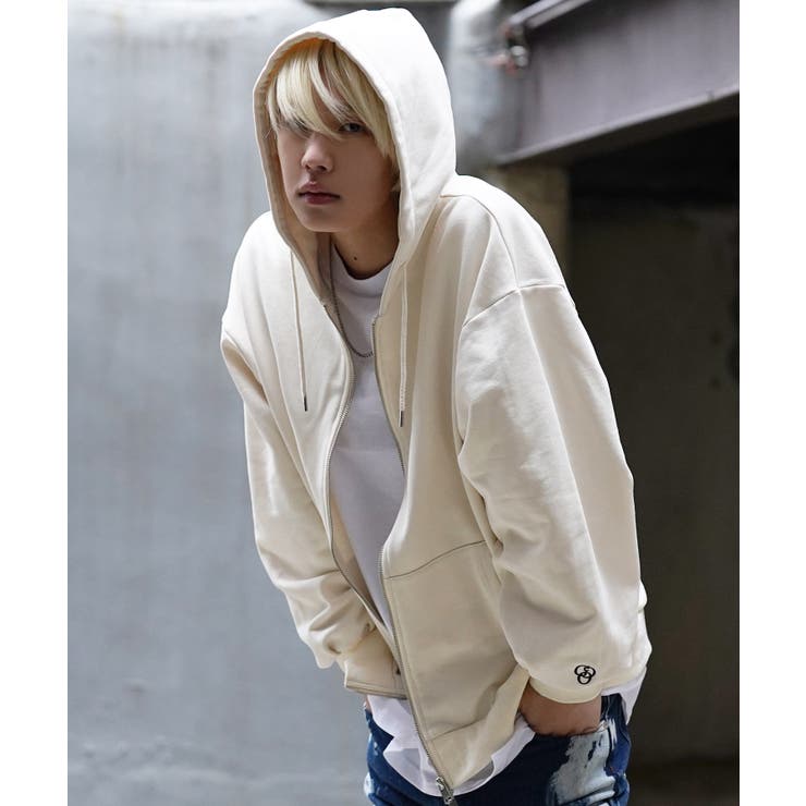 韓国 秋冬メンズ デイジー フード パーカー オーバーサイズ ホワイト  