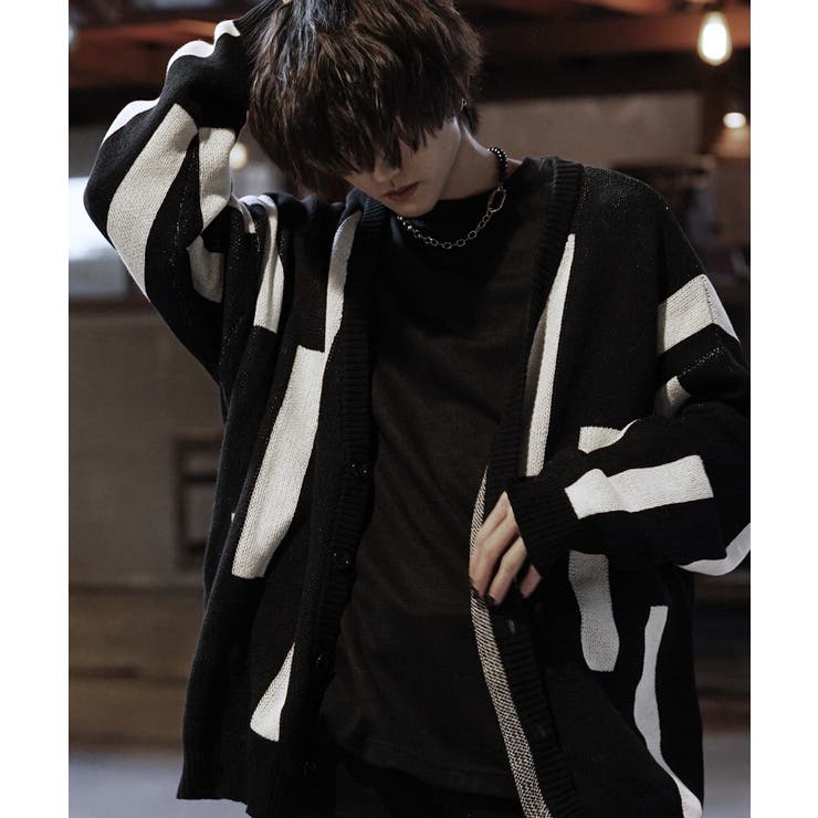 韓国 メンズ◇ビッグシルエットマルチジャガードカーディガン◇[品番