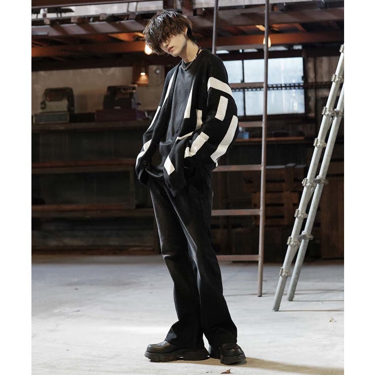 韓国 メンズ◇ビッグシルエットマルチジャガードカーディガン◇[品番