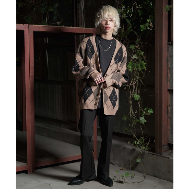 韓国 メンズ◇ビッグシルエットマルチジャガードカーディガン◇[品番