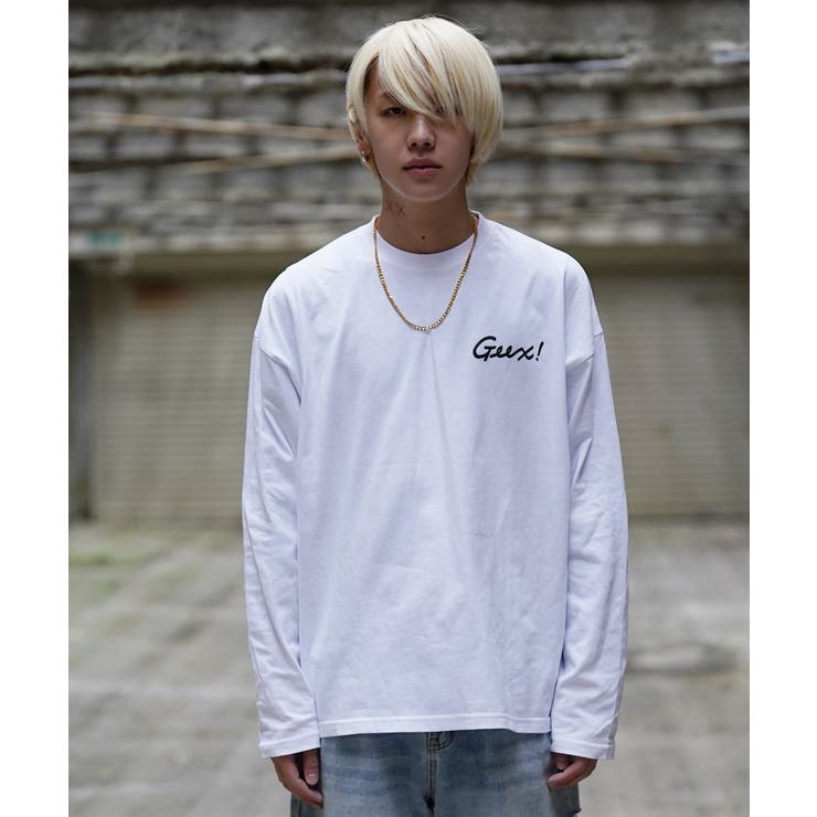 韓国 メンズ ロンT◇ビッグシルエットグラフィックプリントロンT