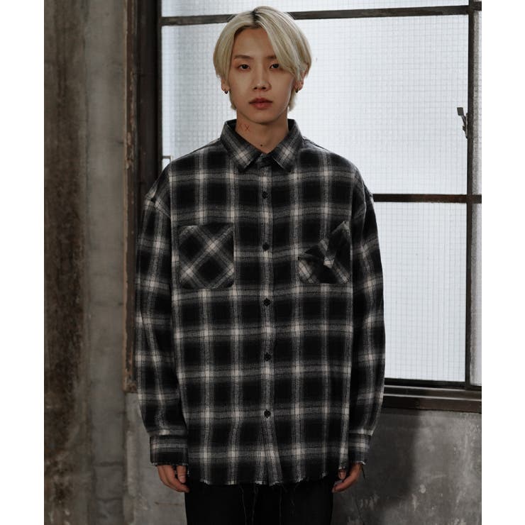 韓国 メンズ◇カットオフルーズオンブレーチェックシャツ◇[品番