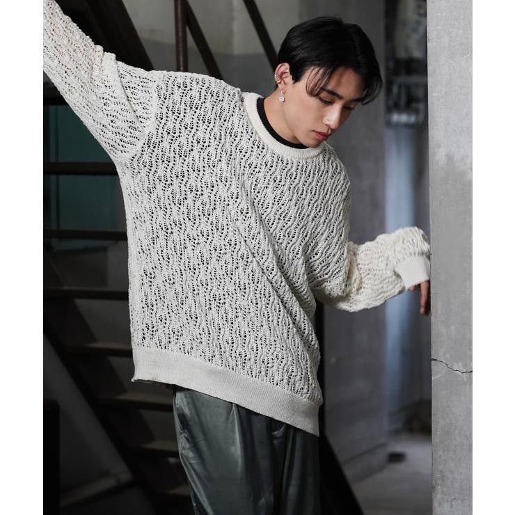 韓国 メンズ◇レース編みルーズプルオーバーニット◇[品番