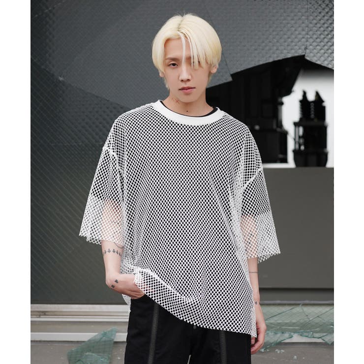 PXG[韓国] メンズポロ Lサイズ 韓国 メンズ◇オーバーサイズ メッシュ 半袖 TEE◇[品番