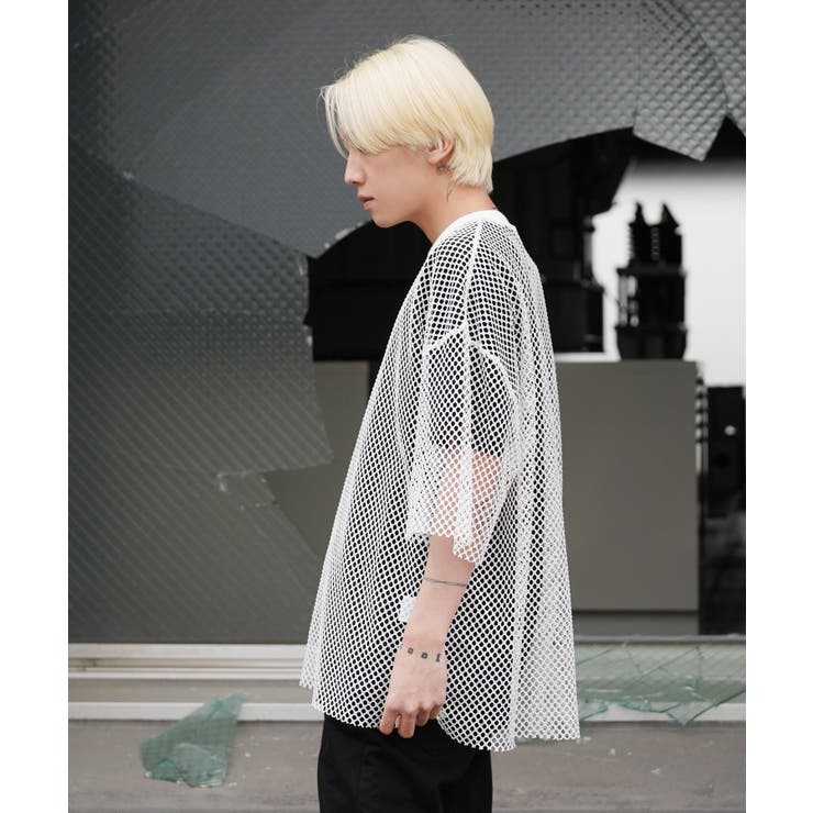 韓国 メンズ◇オーバーサイズ メッシュ 半袖 TEE◇[品番