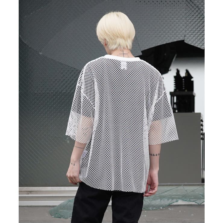 韓国 メンズ◇オーバーサイズ メッシュ 半袖 TEE◇[品番