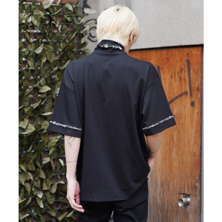 韓国 メンズ◇フラワー刺繍モックネックTシャツ◇[品番：JG000013983