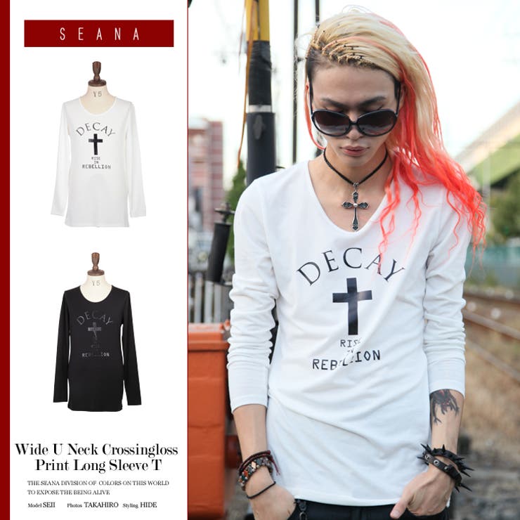 ◇SEANA(シーナ) ワイドUネッククロスロスプリントロンT◇お兄系 Men 