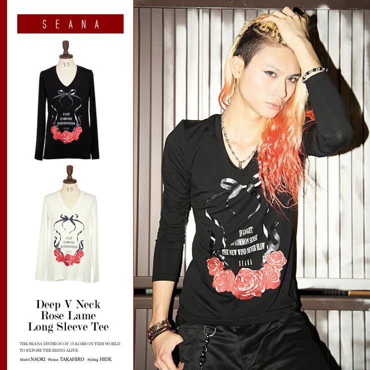 ◇SEANA(シーナ) ディープVネックローズラメロンT◇ロンT ヴィジュアル