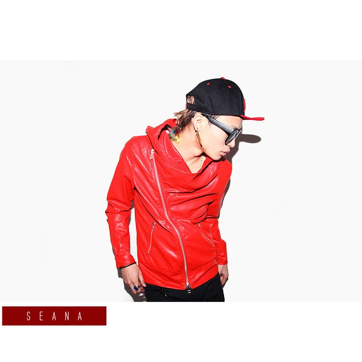 ◇SEANA ワイドフードクリンクル ライダースジャケット◇ライダース