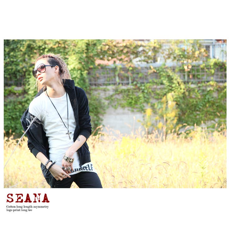 ◇SEANA(シーナ) コットンロングレングスアシメロゴプリントロンT 