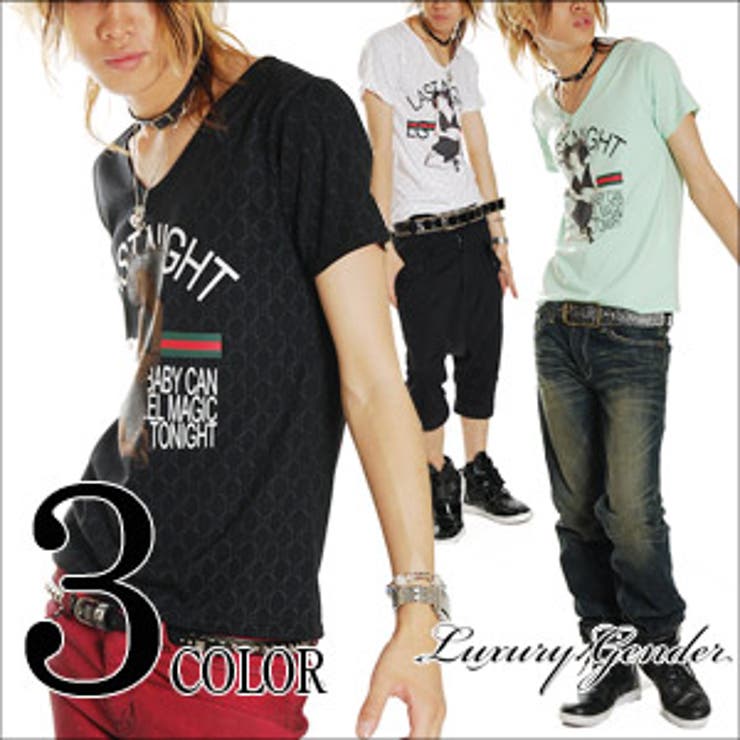 ◇Luxury Gender LASTNIGHTプリントVネックTシャツ◇お兄系[品番