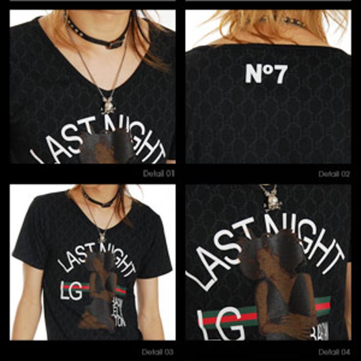 ◇Luxury Gender LASTNIGHTプリントVネックTシャツ◇お兄系[品番