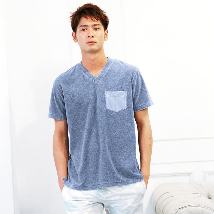 ◇インディゴパイルデニムポケVネックTEE◇[品番：JG000009429