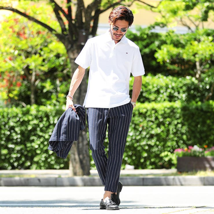 定番◇綿麻ストライプテーパードパンツ◇[品番：JG000012016]｜JIGGYS