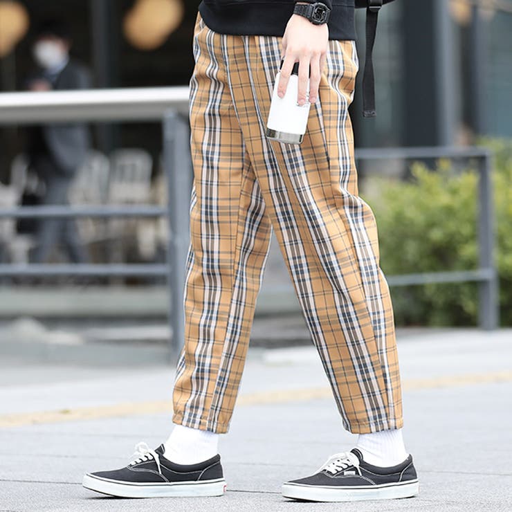 チェック柄カジュアルパンツ チェック柄 カジュアルパンツ メンズ 春 長ズボン ゆったり ワイド