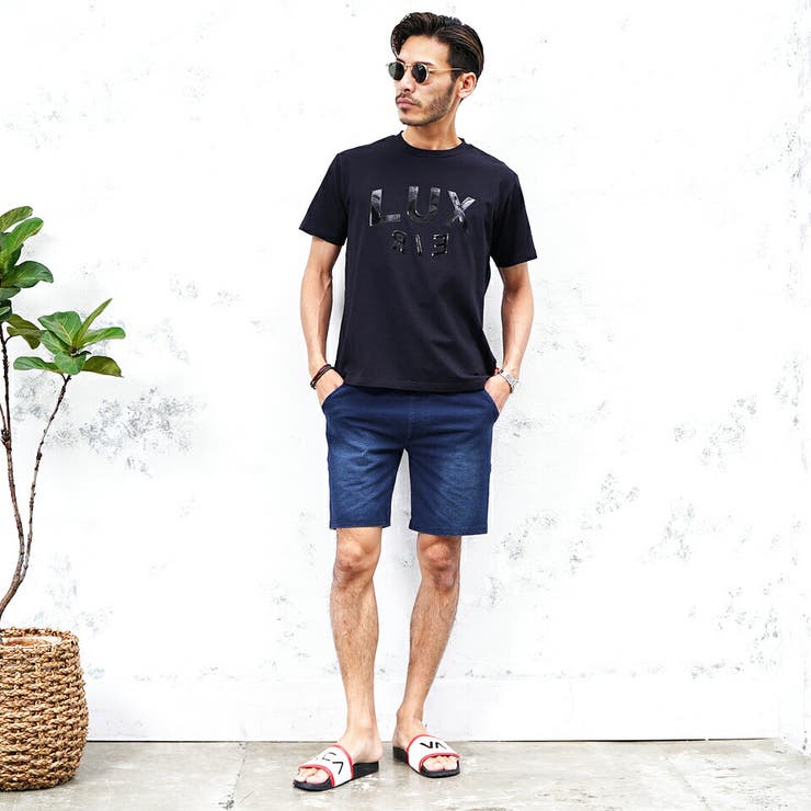 ショートパンツ メンズ 夏服 韓国◇ラインインディゴ裏毛ショーツ