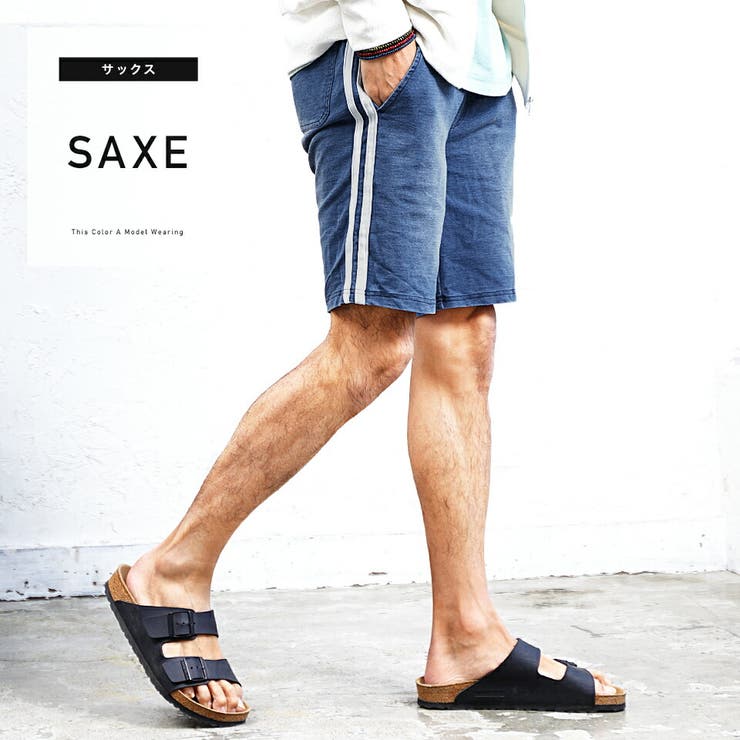 ショートパンツ メンズ 夏服 韓国◇ラインインディゴ裏毛ショーツ