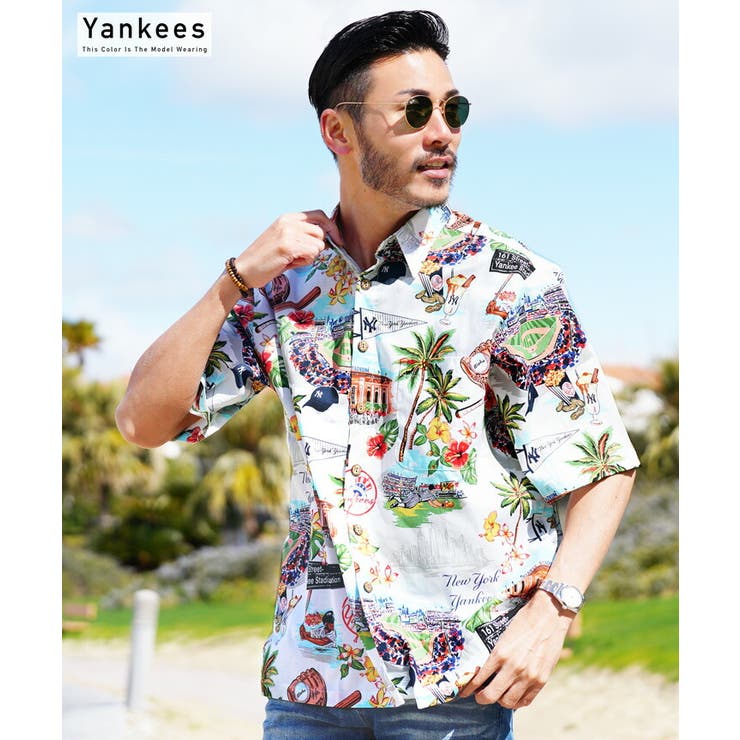 ◇MLB 総柄プリントシャツ◇アロハシャツ 半袖シャツ[品番