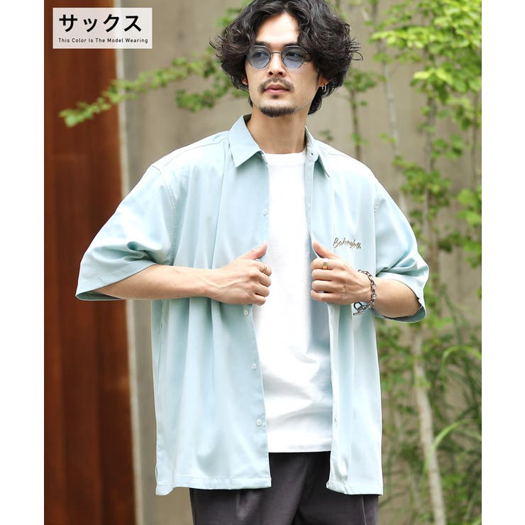 バック地図柄刺繍半袖スーベニアシャツ[品番：JG000013307