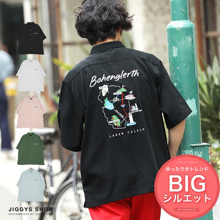 バック地図柄刺繍半袖スーベニアシャツ[品番：JG000013307]｜JIGGYS