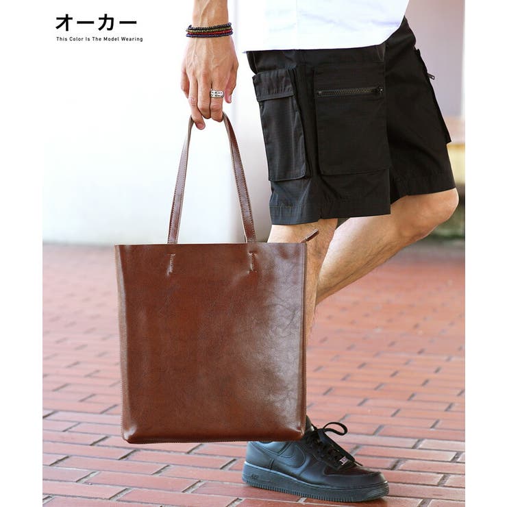 本革 縦型 ビジネスバッグ トート 肩掛け[品番：JG000013392