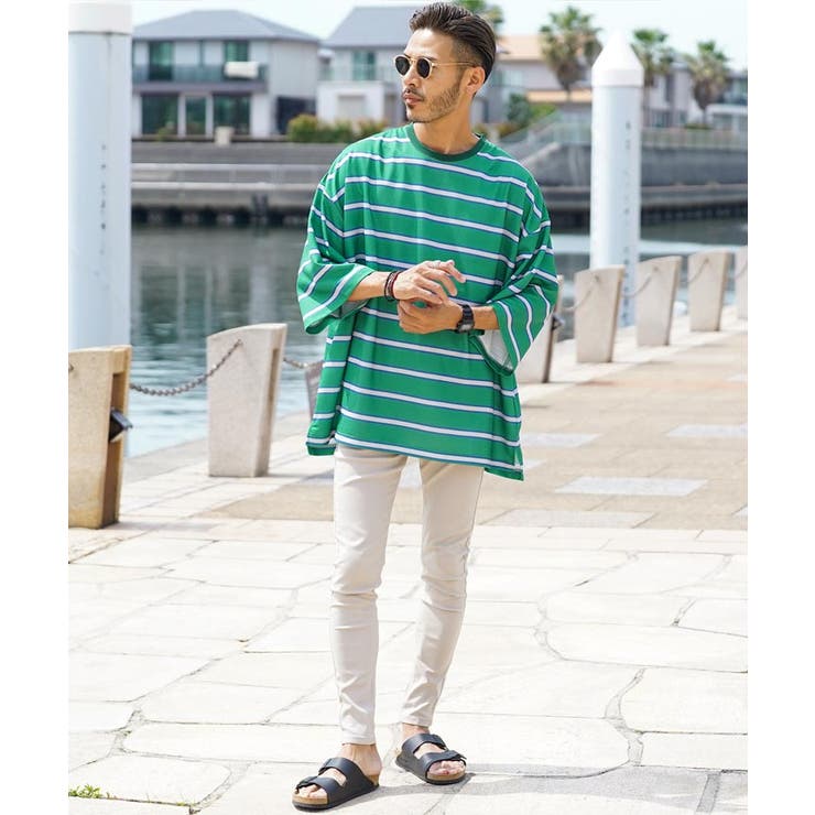 Tシャツ メンズ 夏服 韓国◇ミニ裏毛プリントボーダーTシャツ