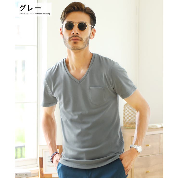 Tシャツ メンズ 夏服 韓国◇天竺Vネック半袖Tシャツ◇[品番